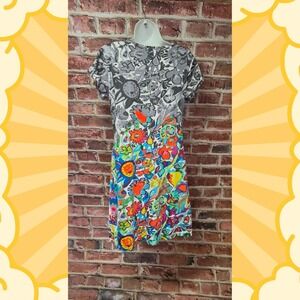 Women's PARSLEY & SAGE Short Sleeves Cotton Colorful Artsy T-Shirt Dress Small